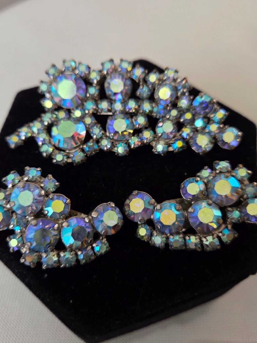 Vintage AB Brooch and Clip on Earrings